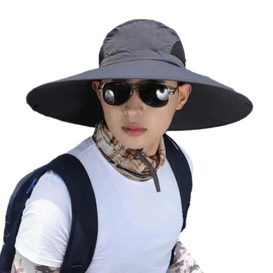 Мужская шляпа рыбака с большой полостью, защитой от ультрафиолета и солнечных лучей, с сеткой, ветрозащитным ремешком, защитой полей, быстросохнущая