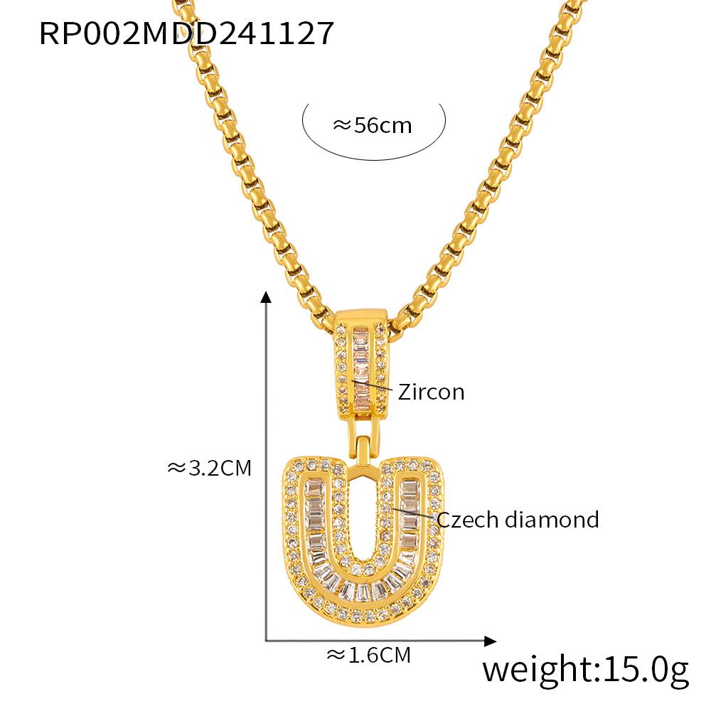 Fashionable New Zircon Letter Pendant Necklace 26 A-Z Initials for Names Color-Retaining, In-Stock