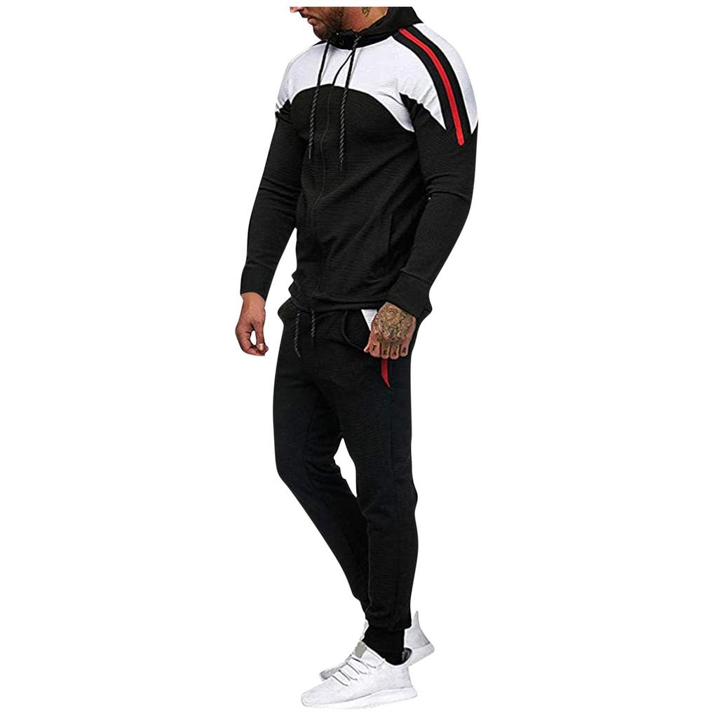 Мужской весенне-осенний кардиган с круглым вырезом и капюшоном, костюм-толстовка с цветными блоками