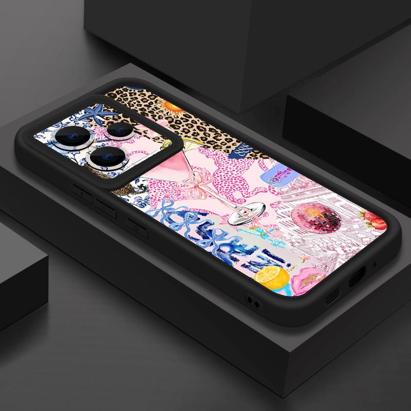 Pink Goblet Bowknots Disco Ball Pattern Case For Xiaomi Redmi Note 14 13 Pro 5G 4G 12 11 Funda Xiaomi 14T 13T 11T Pro Shockproof Bumper Silicone Cover
