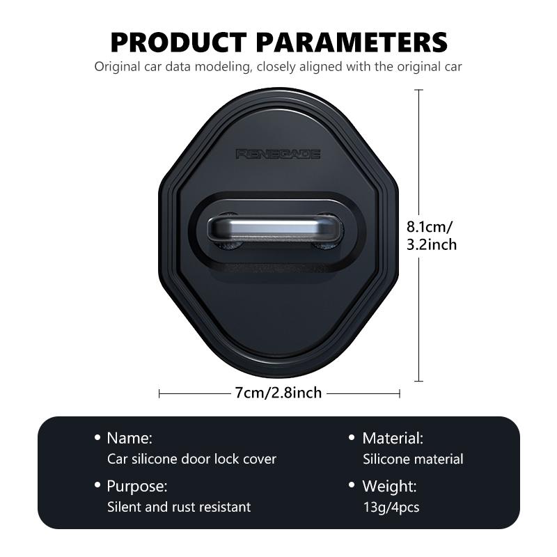 AJW7 For Jeep Car Door Lock Buckle Anti-collision Cover Mute Damping Protector Pad Grand Cherokee Wrangler JK Renegade Gladiator