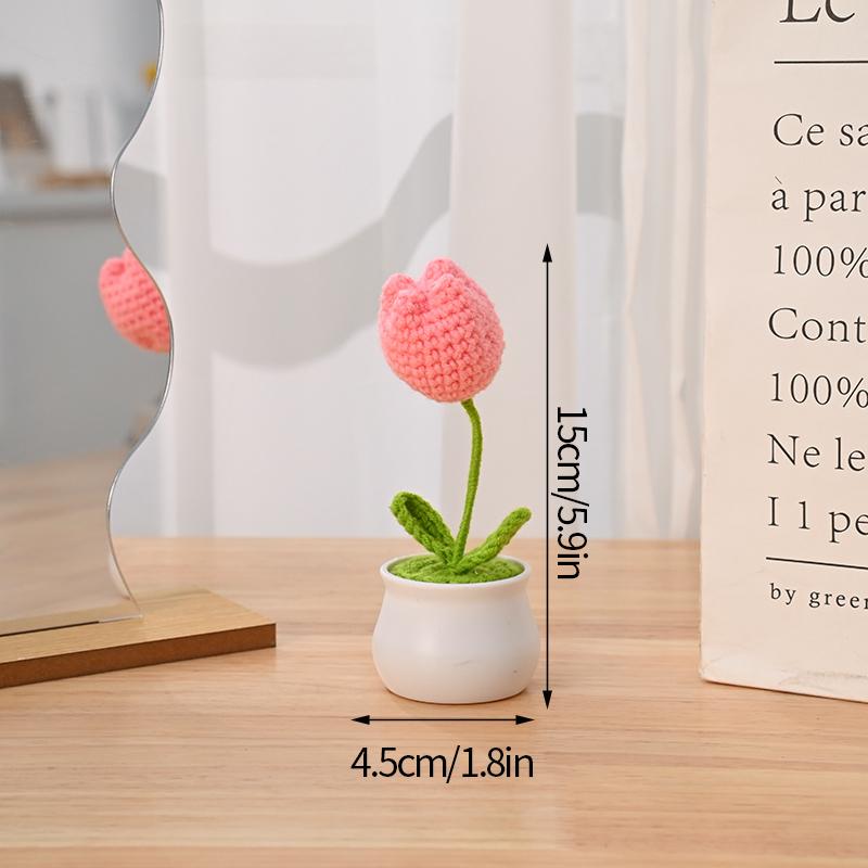 Mini Cute Crochet Flower Hand-Woven Simulation Flower Sunflower Potted Plants Knitted Finished Flowers Home Garden Decoration