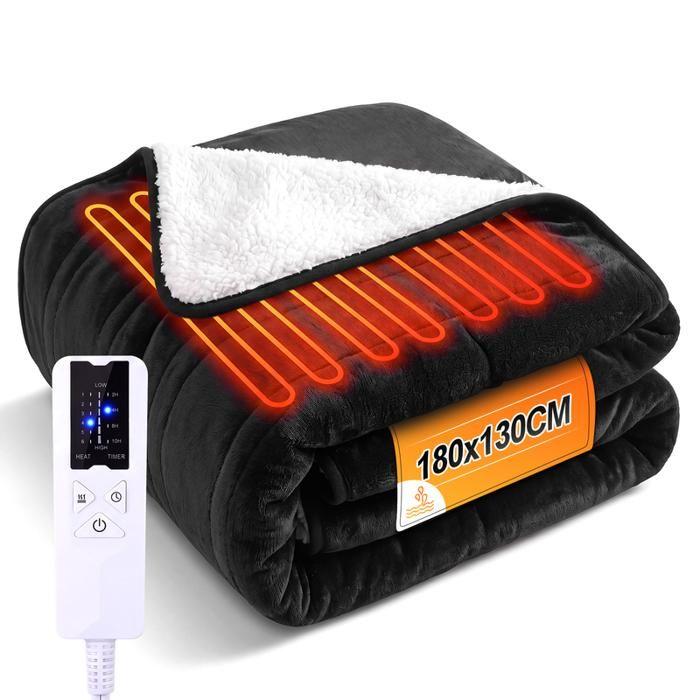 Couverture chauffante électrique - NETTLIFE - 180×130 cm - 6 niveaux de chaleur - Minuterie 2-10 h - Anti-surchauffe