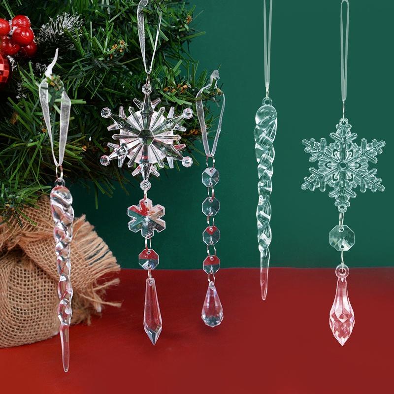 10Pcs Acrylic Snowflake Simulation Ice Pendants Xmas Tree Hanging Ornament Christmas Decorations For Home New Year Gift
