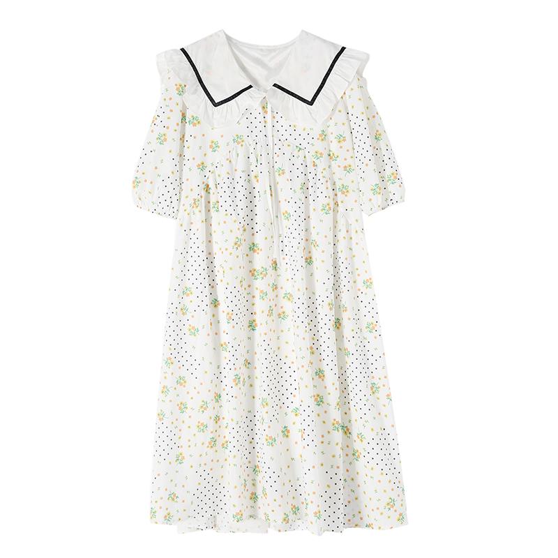Летние платья во французском стиле с милой волной и цветочным принтом для женщин, большие женские платья с короткими рукавами