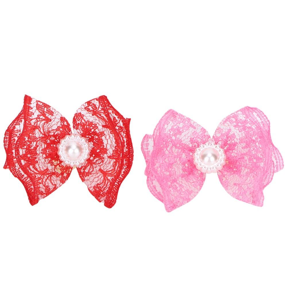 20Pcs Lace Trim Pet Hair Tie Bow Shape Pet Lace Headwear Dog Hair Flower Festival Styling