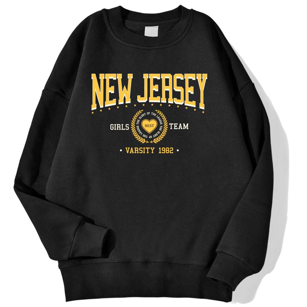 New Jersey Team Varsity 1982 Printed Man Толстовки Осенние Теплые Повседневные Толстовки Harajuku Свободный Пуловер Модная Флисовая Одежда