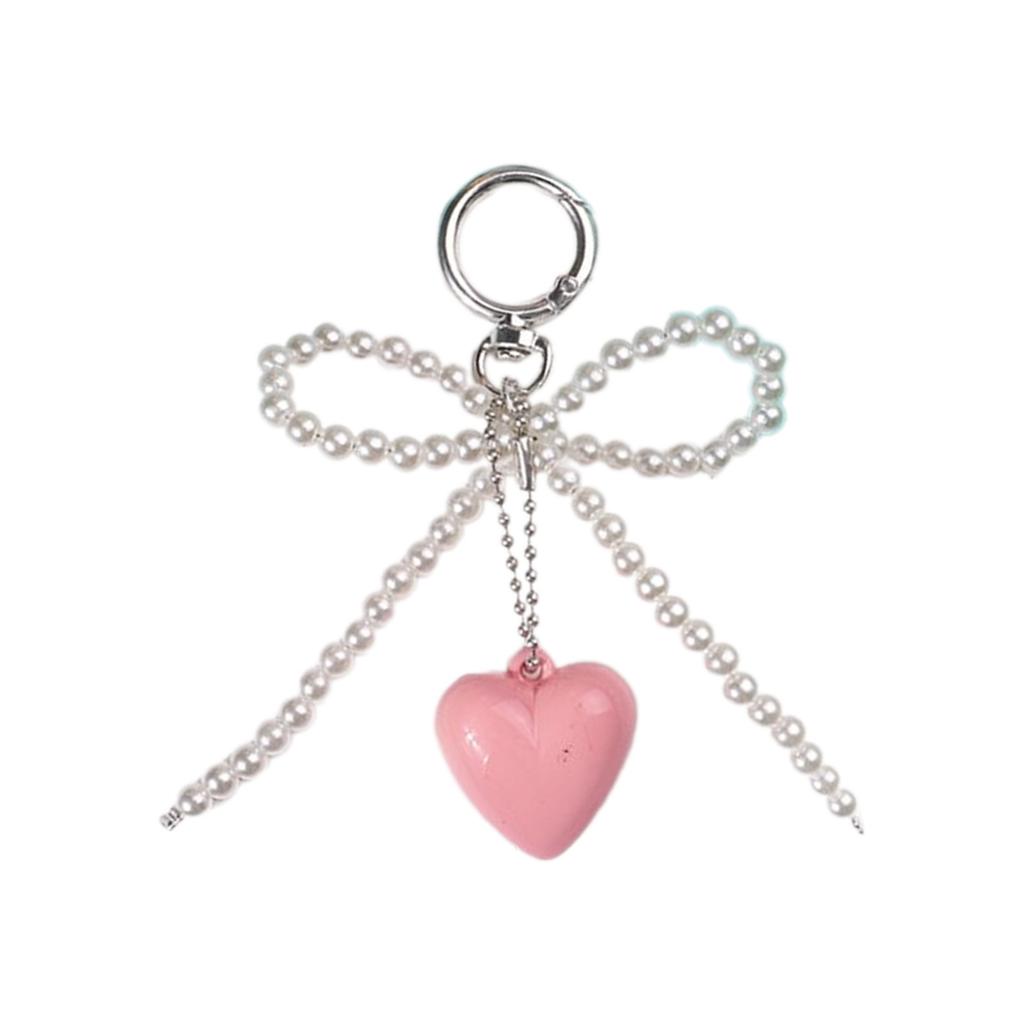 Heart Shaped Bead Keychain with Handmade Detail Lovely Heart Shaped Keychain Unique Beaded Bowknot Stylish Phone Straps