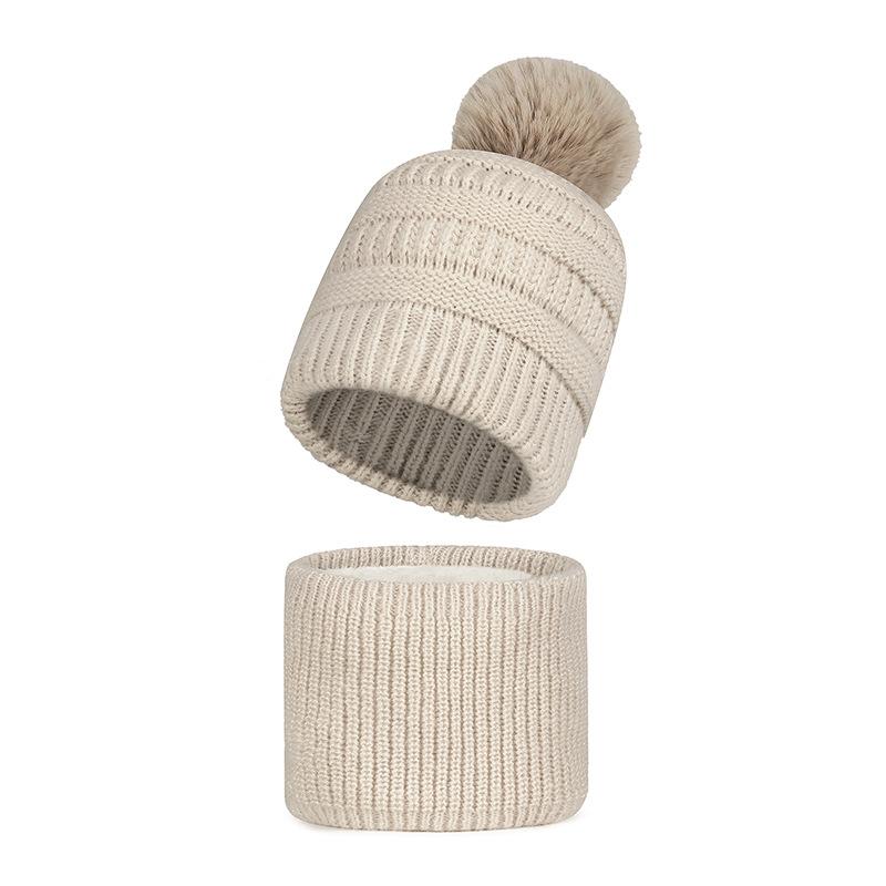 Winter Women's Scarf Knitted Hat Velvet Warm Ball Wool Hat Windproof Neck Protection Hat Scarf Two-Piece Set
