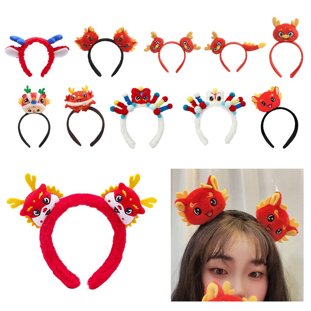Cute Stuffed Dragon Head Shape Hair Hoop Women Spa Wash Face Makeup Headband for Photography New Year Hair Accessories