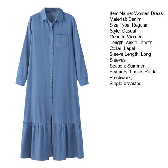 Женское платье макси с отложным воротником и длинным рукавом, однобортный кардиган, свободный однотонный цвет с рюшами в стиле пэчворк, струящийся подол, для путешествий, поездок на работу, весна-лето