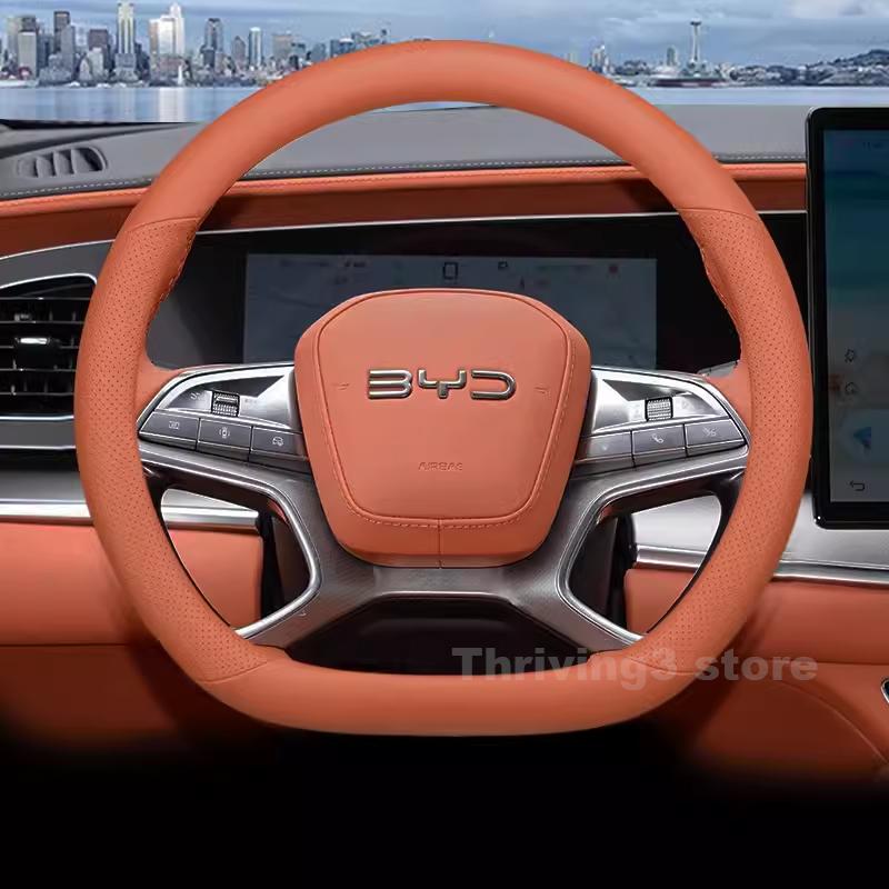 Кожаный чехол на руль автомобиля для BYD Sealion 7 2024 2025 Дышащий нескользящий автомобильный руль byd sealion 7 Аксессуары