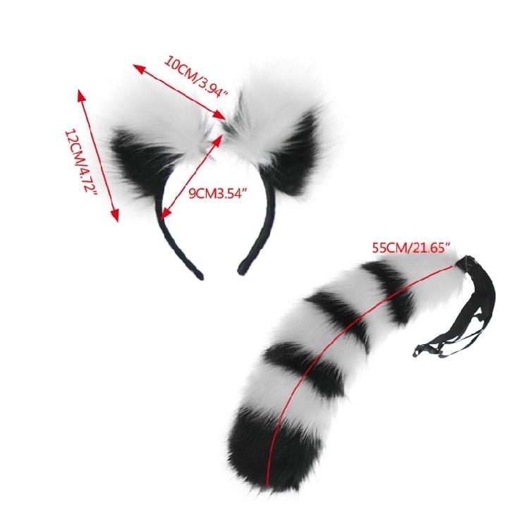 Cartoon Raccoon Ear Hairband/ Tail Adult Unisex Halloween Party Headband Costume