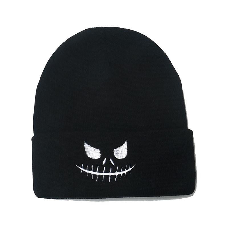 Autumn and Winter Men's and Women's Outdoor Warm Wool Hat Pullover Cold Hat Halloween Pumpkin Skull Embroidery Knitted Hat