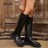 Fashion 2025 Autumn New High Top Motorcycle Boots Black Knee High Side Zipper Long Leather Boots Fashion Botas Largas Mujer Size 35 40