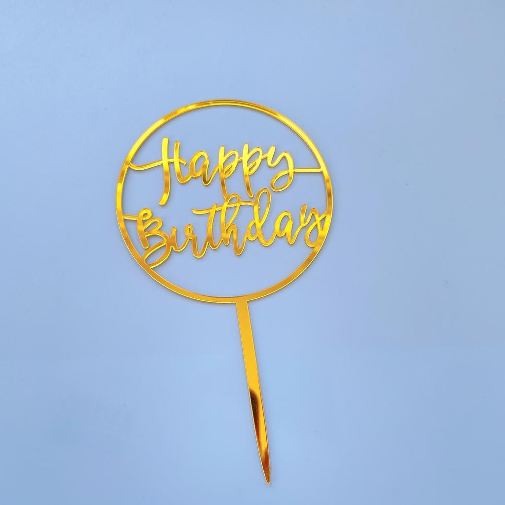 Acrylic Gold Mirror Happy Birthday Cake Toppers Reusable Cake Decorations for Birthday Party Supplies