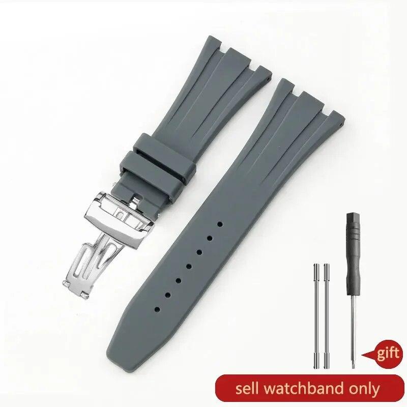 Резиновый силиконовый ремешок для часов для мужчин 27 28 мм для Ap Royal Oak 15400 26320, вогнутый интерфейс, стальной ремешок с складной пряжкой из розового золота