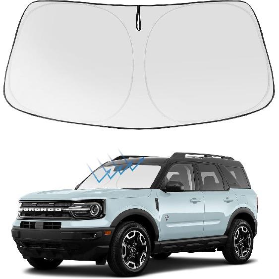 Proadsy 2024 Upgrade Front Windshield Sun Shade Foldable Sunshade Protector Custom Fit 2024 2023 2022 2021 Ford Bronco Sport Accessories