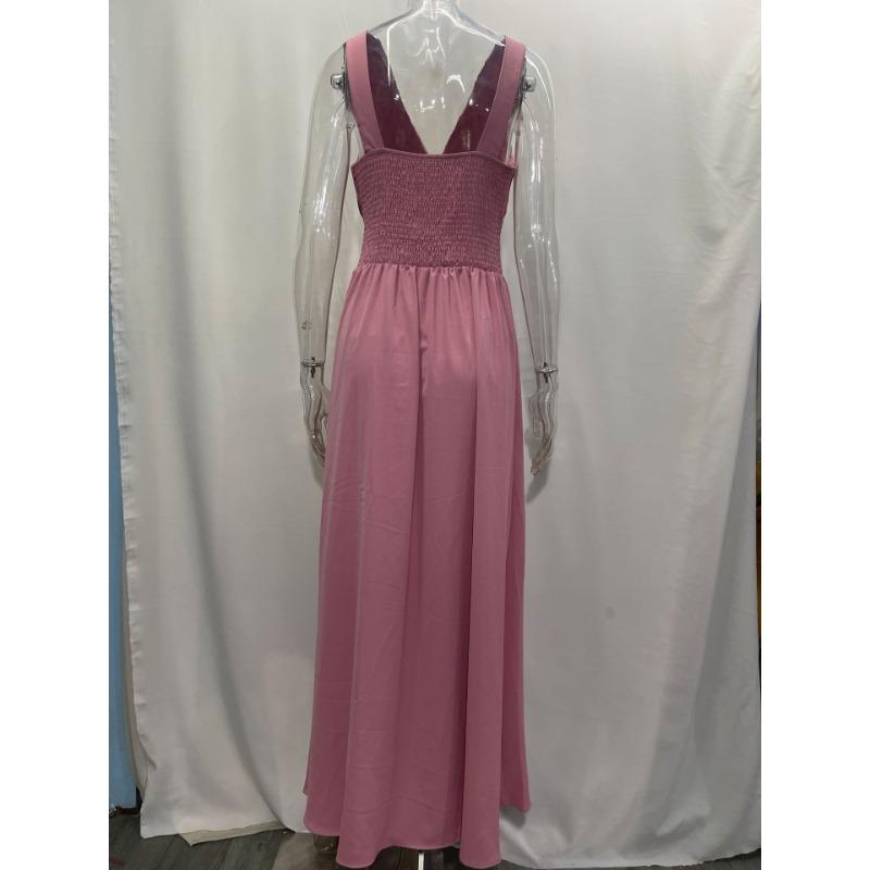 Women's Fashion Summer Spring Solid Color Print Sleeveless V-Neck High Waist Casual Dresses