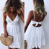 Sexy Backless V-neck Beach Sling Dresses Fashion Sleeveless Casual Skirt Summer Women Lace Dresses