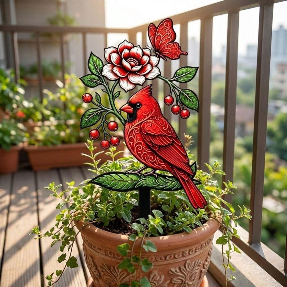 2D Flat Floral Bird Garden Stake Acrylic Flower Pattern Ornaments Outdoor Lawn Use