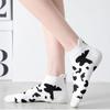 Black White Cute Cartoon Super Thin Women's Socks Boat Socks Striped Cow Socks Ankle Short Socks