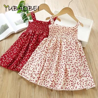 Платье-комбинация с цветочным принтом для девочек, летнее платье в горошек для девочек, платье без рукавов, 4-8 лет