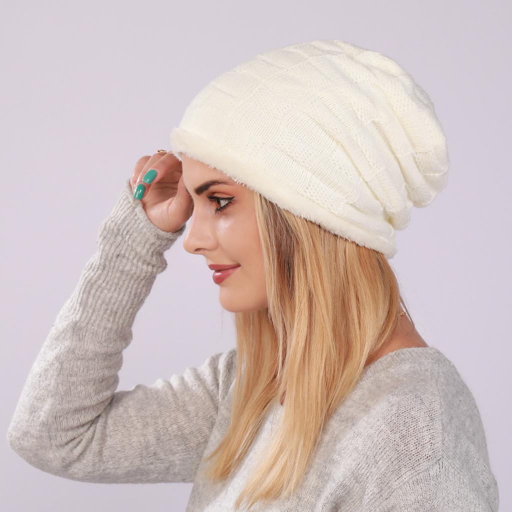 Fashion Plaid Skullies Beanies For Women Men Knitted Beanies Autumn Winter Hat Warm Fleece Skullcap Male Windproof Hedging Caps