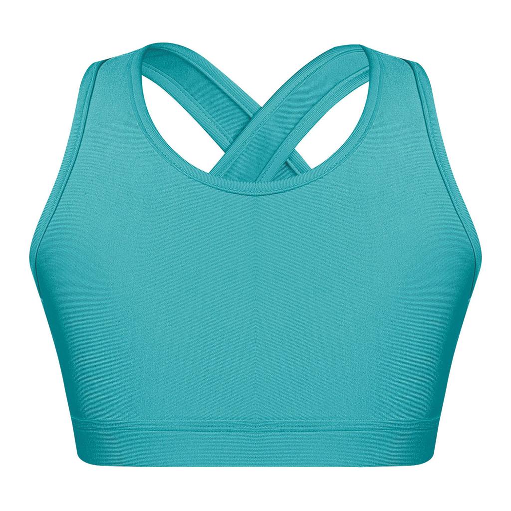 Kids Girls Dance Top Sport Cropped Top Vests Shoulder Straps Sleeveless Keyhole Back Shockproof Running Gym Yoga Sports Bra Top