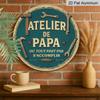 2D Flat - A 2D Flat, Round French Aluminum Sign Featuring a Vintage Plaque about 'Dad'S Workshop', Suitable for Decorating Garages, Studios, Home
