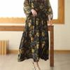Women Vintage Skirts Elastic Waist Spring Casual Button Print Floral Women A-Line Skirts
