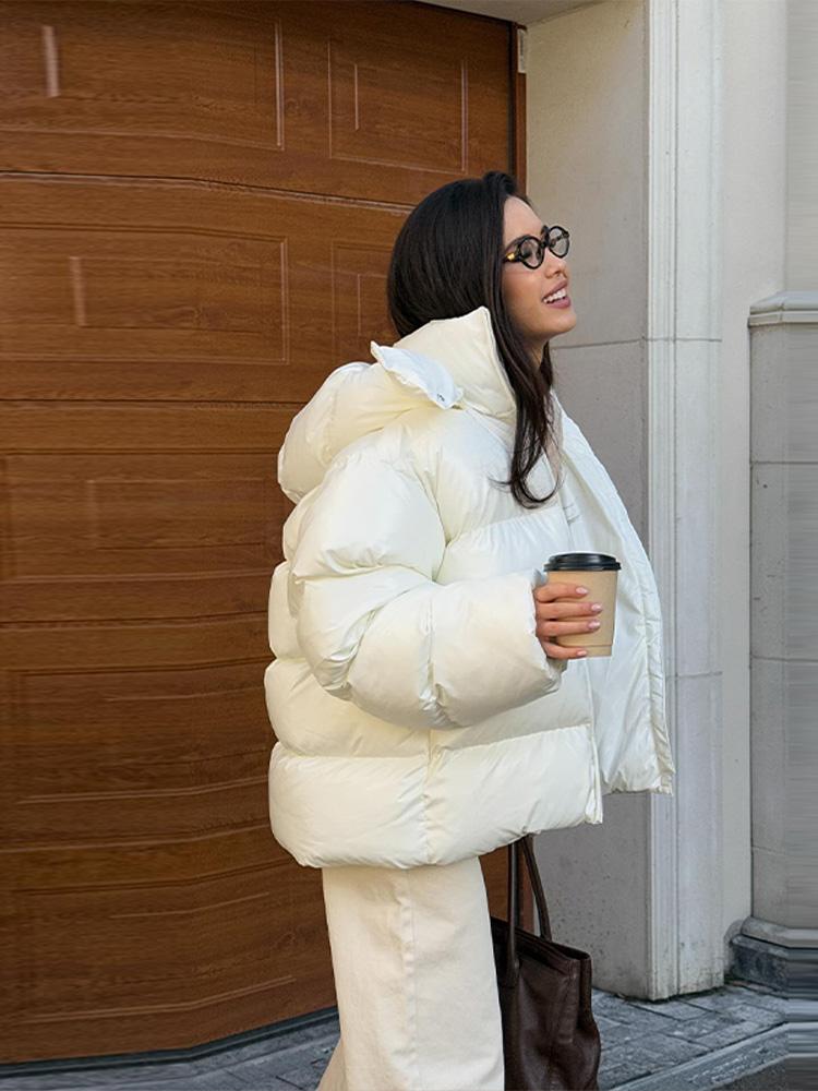 Женский пуховик из лакированной ткани со съемной шляпой, женская теплая, простая и модная зимняя куртка 2025