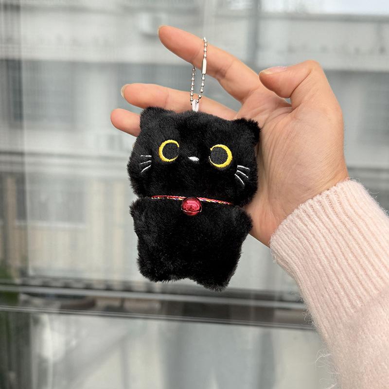Soft Fluffy Black Cat Plush Keychain Adorable Cartoon Animal Pendant Skin-friendly Soft Filling Accessory for Key Holder BFF Gift