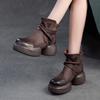 Retro Comfortable Genuine Leather Women's Shoes Thick Heel Breathable Mesh Hollow-out Boots
