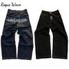 RogueWave Streetwear Jeans Y2K Retro Hip Hop Embroidered Baggy Jeans Retro Black Pants Mens Womens New High Waist Wide Leg Trousers