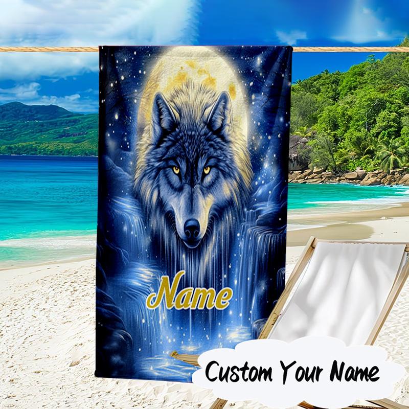 Custom Name Electric Wolf Spirit Microfiber Beach Towel Super Soft & Absorbent for Bath, Beach, Travel Bath Time Accessory, Fan gifts
