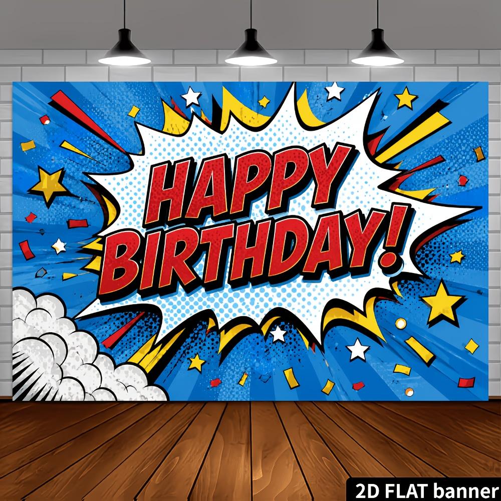 2D Plane - 1 piece of 2D flag - Birthday Happy Superhero Comic Style Banner Background