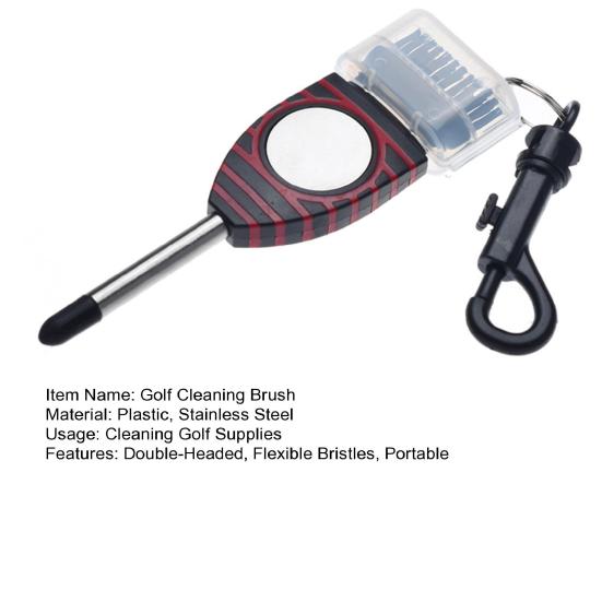 Щетка для чистки клюшки для гольфа, двусторонняя гибкая щетина, острый наконечник, нержавеющая сталь, вал для гольфа, канавка, скруббер, инструмент для очистки, аксессуары для гольфа