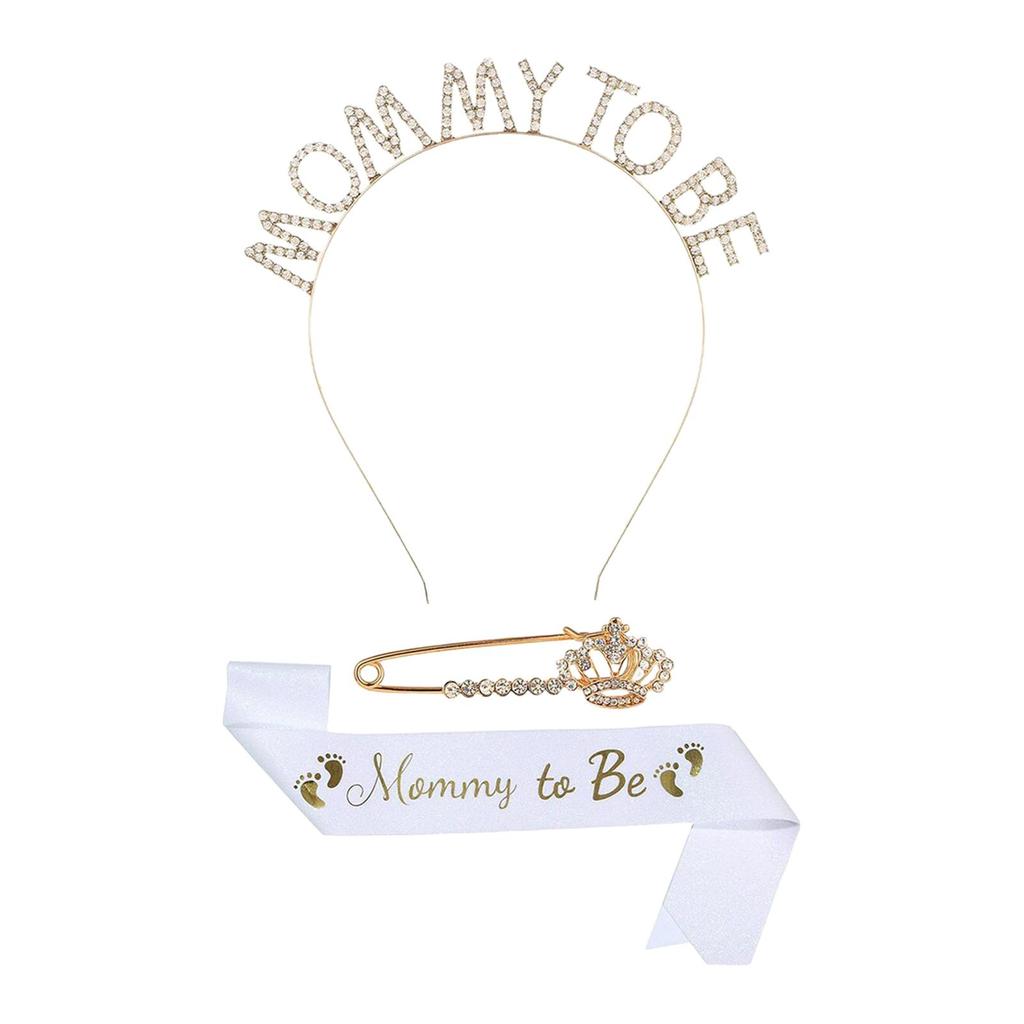 Mommy to Be Sash Set Tiara Headband Sash Brooch Set for Party Supplies Celebration Boy Girl Gender Reveal Baby Shower Birthday