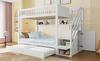 Bunk Bed (Without Mattress), Children's Bed, with Pull-Out Bed, with Shelf, with Wardrobe, with Storage Compartment, 90x200cm, White