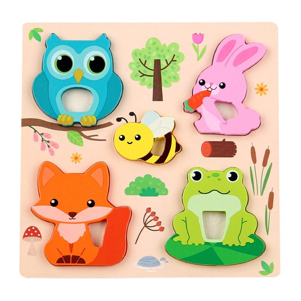 3D Wooden Puzzles Safe Cute Animal Series Animals Cognitive Jigsaw Puzzle Portable Cartoon Animals Puzzles