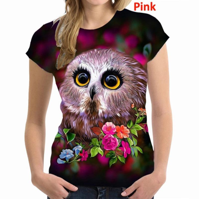 Модная забавная женская футболка с принтом совы 3D Harajuku Trendy Tops Tshirts Женские футболки с коротким рукавом