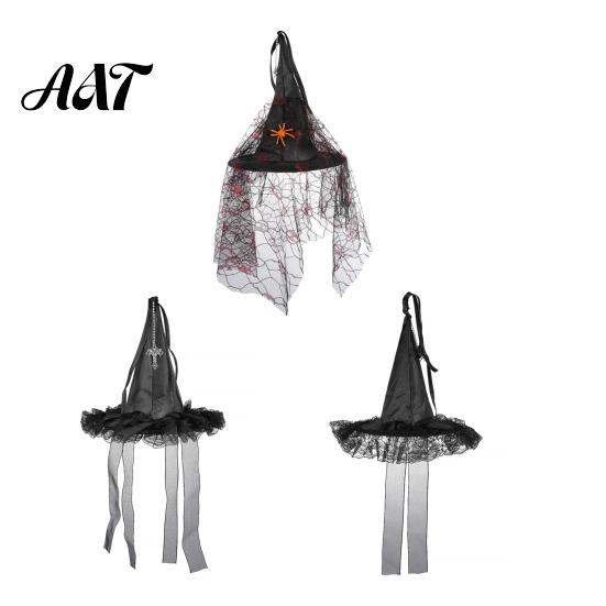 Spooky Party Streamers Halloween Witch Hat Hanging Decor, Spider Web Ribbon Prop for Party, Dark Wizard Costume Accessory Masquerade Decorations