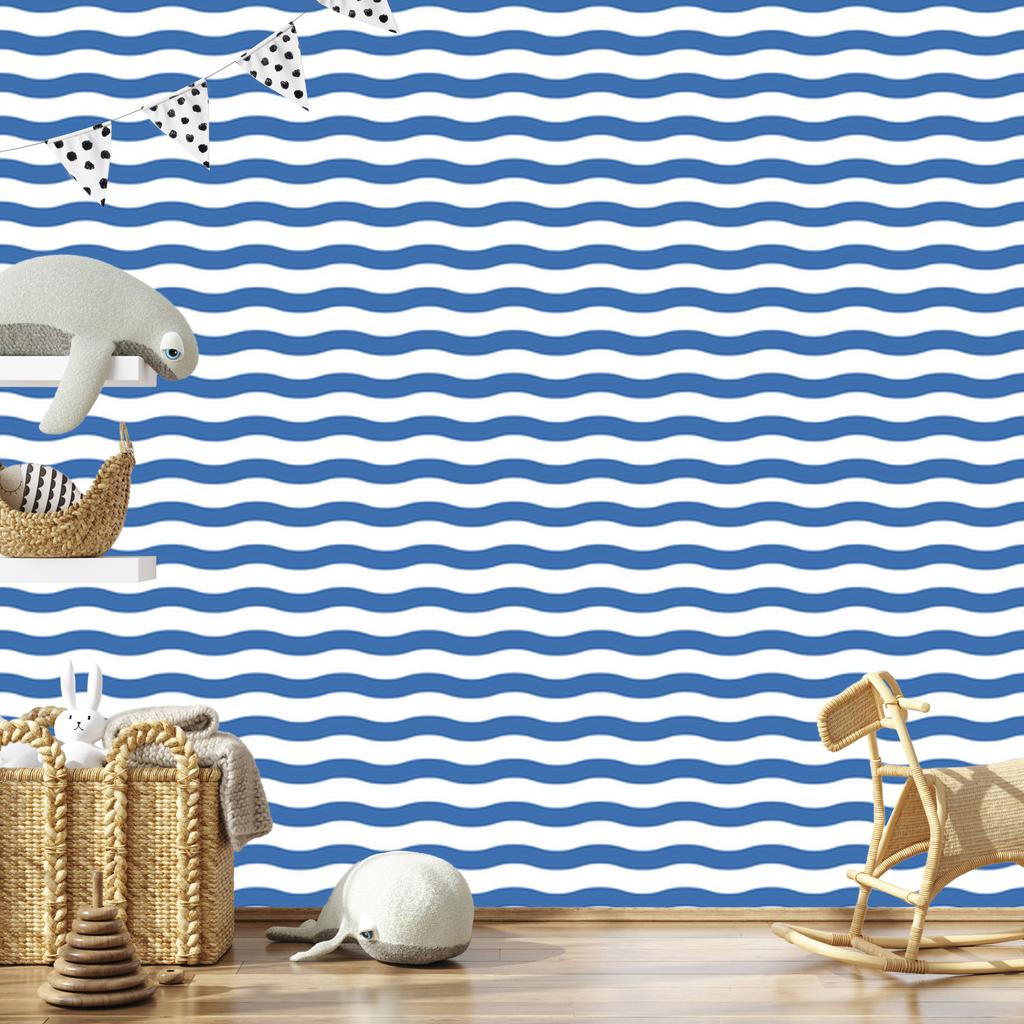 Striped Wallpaper White, Blue and Azure for Living Room and Bedroom 50x1000