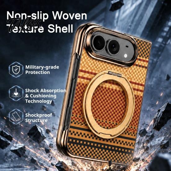 Магнитный Чехол-Книжка для Складного Телефона iPhone18 Fold с Вращающимся на 360 Градусов Кольцом-Подставкой и Защитной Пленкой для Экрана, Ретро Плетеная Текстура