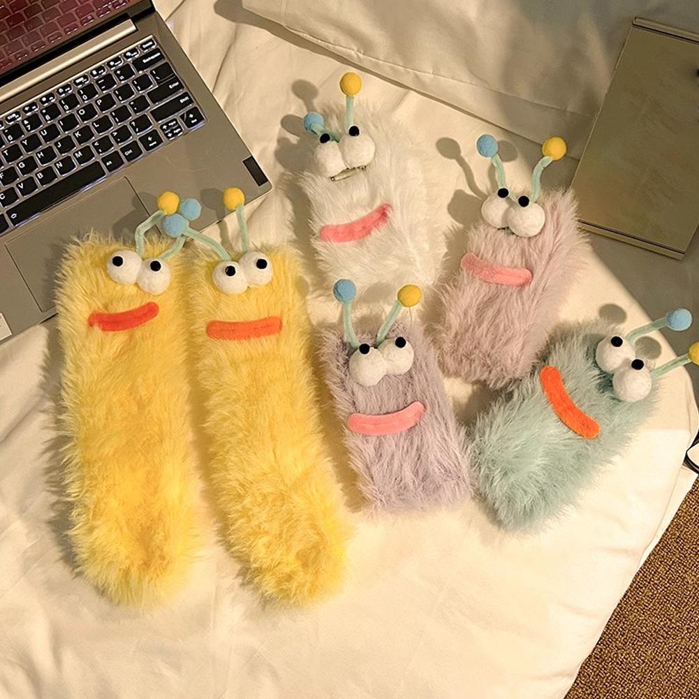 1 Pair Funny Ugly Cute Socks With Big Eyes Autumn Winter Plush Floor Socks Couple Sleep Sock Fuzzy Socks Christmas Gifts