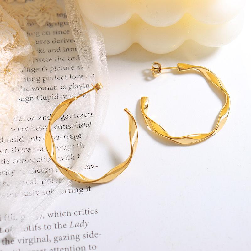 Серьги Roman Design Twist Line, индивидуальный дизайн, универсальные серьги C-type, серьги из титановой стали с покрытием из золота 18 карат
