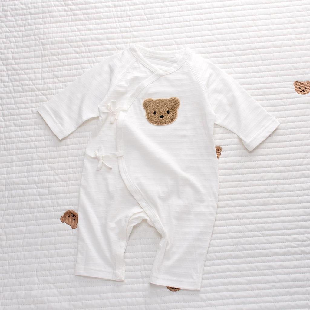 Летний ультратонкий ромпер с длинным рукавом из чистого хлопка для новорожденных с защитой животика – дышащий класс А для комфорта в кондиционированном помещении.