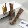 Женские сапоги на высоком каблуке, сексуальные сапоги в европейском и американском стиле, на тонком каблуке с острым носком и леопардовым принтом, большие размеры, эластичные сапоги