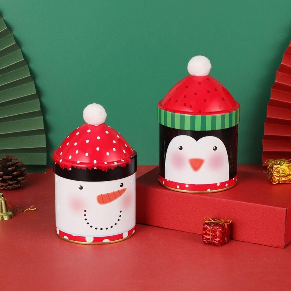 Santa Claus/Snowman/Penguin Christmas Hat Storage Tin Snack Candy Packaing Box  Christmas Gifts